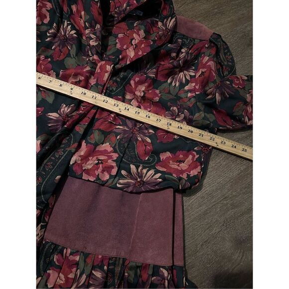 Vintage Lindsey Blake Womens Floral and Suede blouson Style Midi Dress Size 18 - Picture 11 of 13